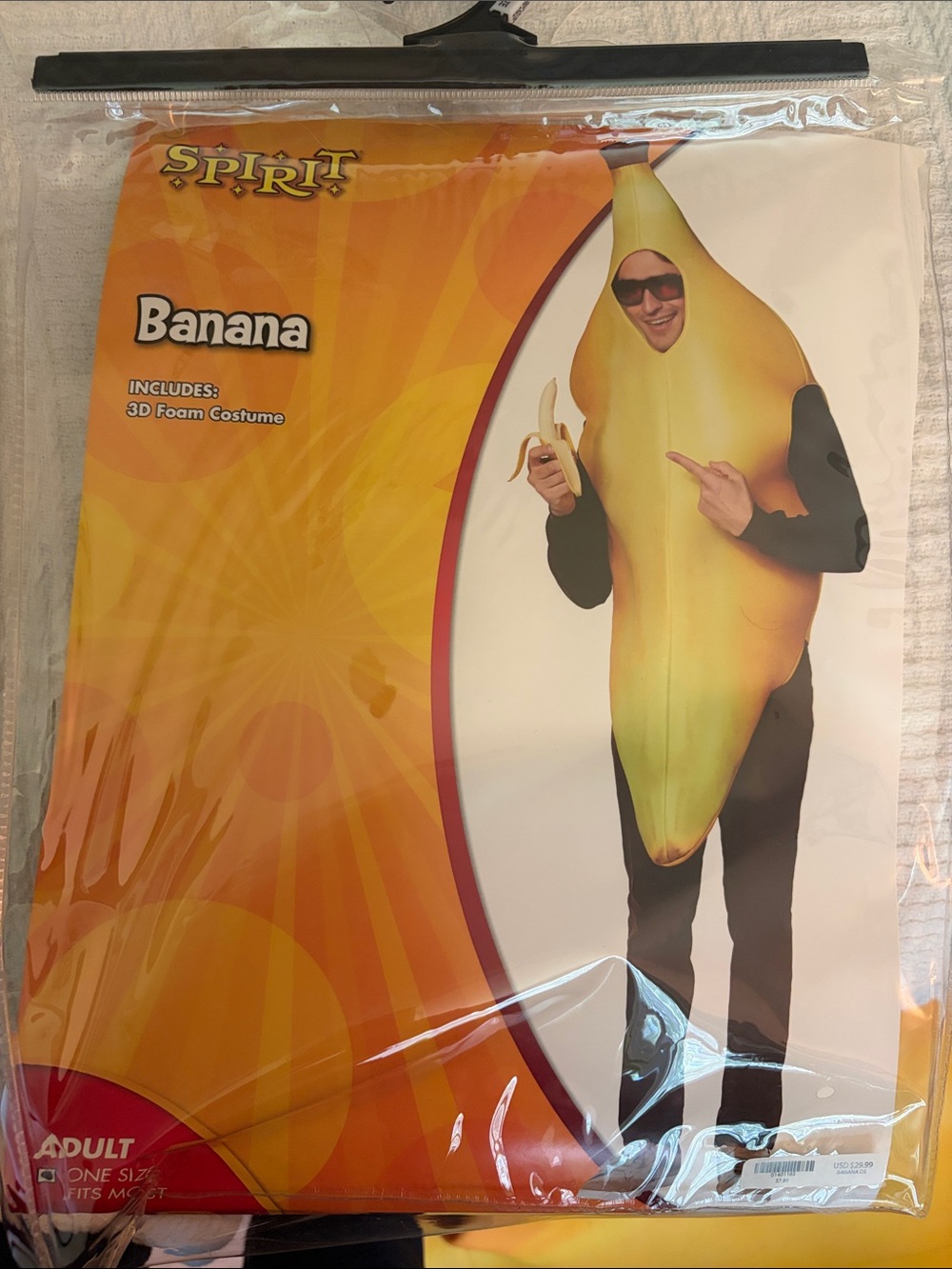 Spirit Banana Costume - Yellow Foam Adult